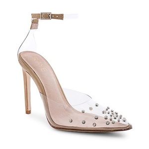 Glass slipper heel with rhinestones Raye and nude size 8